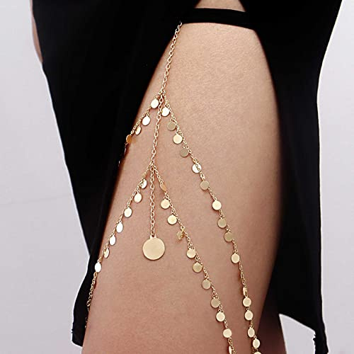 TseenYi Geschichtet Pailletten Oberschenkel Chian Gold Oberschenkel Bein Kette Quaste Bein Hoch Kettes Geschirr Bikini Pailletten Körper Kettes Sommer Strand Boho Beinschmuck Für Frauen Und Mädchen