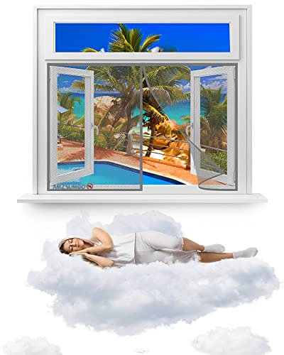 Fliegengitter Fenster zum Öffnen und Schließen, 145 x 95 cm Insektenschutz Rollo selbstklebend, Insektenschutz Magnetischer Fliegenvorhang für Balkontür, Wohnzimmer(Grau)