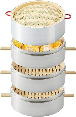 Handmade Bamboo Steamer,3-1 Tier Baskets 30CM (11.81 Inches), Dim Sum Dumplings, Chicken Fish & Meat