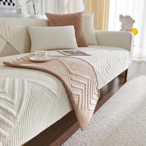 SANTUO Sofabezug Antirutsch,Sofa überzug Sofaschoner rutschfest,Sofa Cushion Sofaschutz L Form Ecksofa,Couch Bezug Schmutzabweisend Sofaschutz Hund Kratzschutz Katze,White5-110x210cm