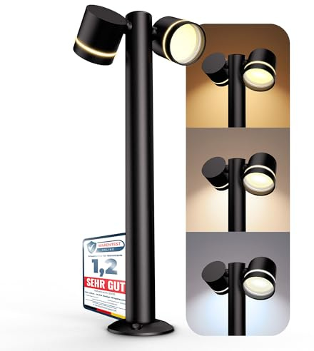 SSC-LUXon ULICA Pollerleuchte schwarz IP54 2x GX53 3W 3 Lichtfarben LED | Außen-Standleuchte mit zwei schwenkbaren Spots - warmweiß bis tageslicht, für Garten & Weg, spritzwasserfest IP54, inkl. LED