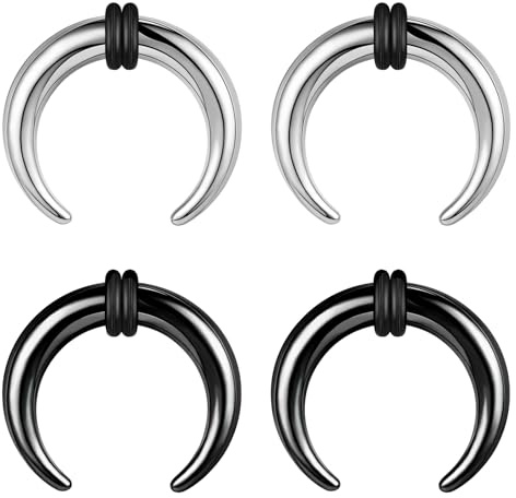 BodyAce 2 Paar Buffalo Ohrkegel Kit, 2–12 G Septum-Pincher Tapers C-Form Nasenschmuck, schwarzes Dehnungsohrpiercing, erweiterter Septum-Ring mit O-Ringen [12 g (2 mm)], Edelstahl, Andere