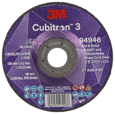 3M Cubitron 3 Cut and Grind Schruppscheibe, 94946, 36+, T27, 125 mm x 4,2 mm x 22,23 mm, EN, 10/Pack