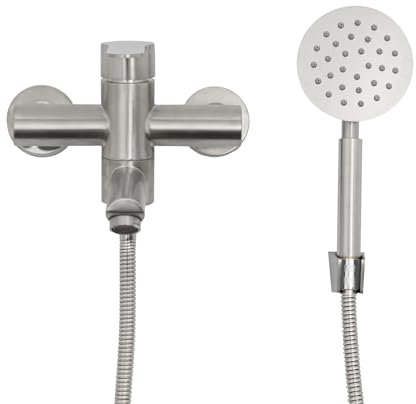 Silber Edelstahl Badewanne Armatur mit 2 Wassersprühmodi, Einhebel Wannenarmatur Wandmontage mit Handbrause, 360° gedreht Badezimmer Wasserhahn Duscharmatur mit Duschhalterung Verstellbar