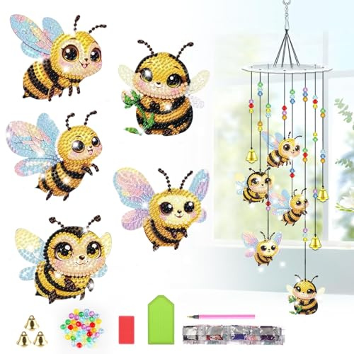 Lxmsja Diamond Painting Carillon a Vent Exterieur, 5D DIY Abeille Diamond Painting Enfant Adulte, Broderie Diamant Kit Complet, Peinture Diamant Enfant Filles Adultes Cadeau Fille 8-12 ans
