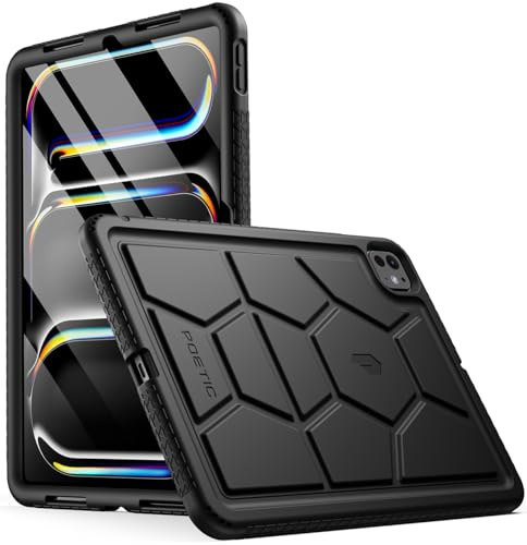 Poetic TurtleSkin - Custodia per iPad Pro da 11 pollici 2024 M4 di 5a generazione, resistente, antiurto, robusta, adatta ai bambini, in silicone, protezione dalle cadute, colore nero