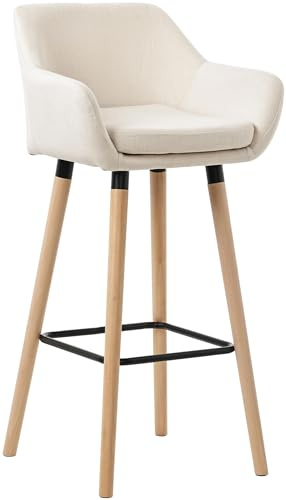 CLP Taburete de Barra Acolchado con Respaldo Grant, Silla de Bar con Revestimiento de Tela, Estructura de Madera hasta 150 kg, Color:Beige