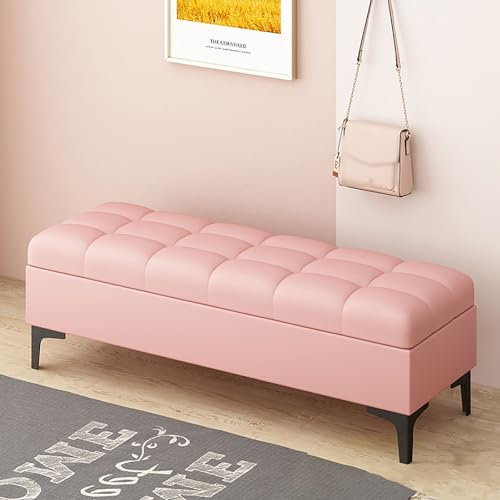 Ottomane mit Stauraum, PU-Leder, gepolstert, getufteter Fußhocker, Luxus-Schuhbank für Schlafzimmer, Wohnzimmer, Eingangsbereich – rechteckige Bettbank