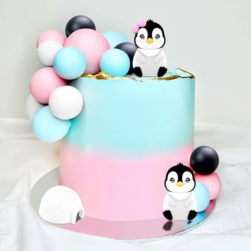 JeVenis Pink Blue Gender Reveal Cake Toppers Boy or Girl Cake Decoration Penguin Cake Decorations Baby Shower Cake Decoration for Winter Wonderland