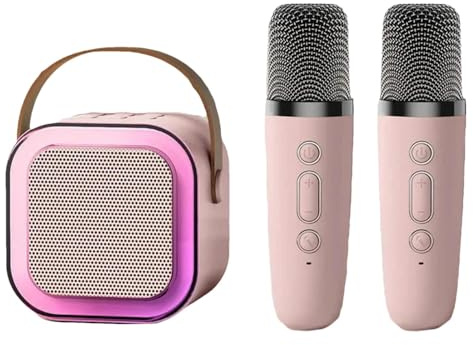 yanzisura Máquina de Karaoke para Niños,Máquina de Karaoke Portátil,Máquina de Karaoke Casera con Luces LED y 2 Micrófonos Inalámbricos - Altavoz para Cantar con micrófono, Altavoz inalámbrico,