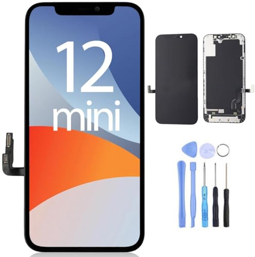 Globalstock Écran LCD + Vitre Tactile pour iPhone Toutes Séries + Kit d'Outils de Réparation - Haute Qualité et Facile à Installer (iPhone 12 Mini)