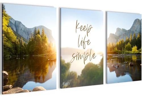 Novart Bilder Set See Berge Landschaft - Kein Extra Rahmen benötigt - Wandbilder für Wohnzimmer Schlafzimmer Flur - 3 Teilig Deko Grün - N030936a