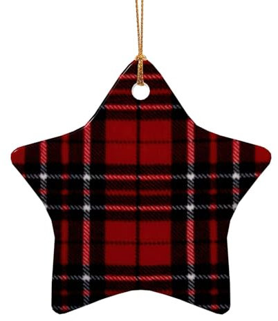 BBEXJIGY Kreativer Weihnachtsanhänger in roter und schwarzer Keramikform mit Schottenkaro-Muster