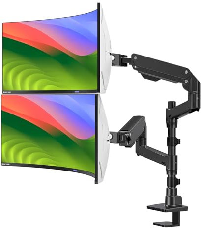 BEWISER Monitor Halterung 2 Monitore für 34-57 Zoll Flach & Curved Bildschirm Höhenverstellbar,Double Heavy Duty Monitor Mount Haltet bis zu 25KG, Ultrabreite Aluminium Monitor Arm Mount, Schwarz