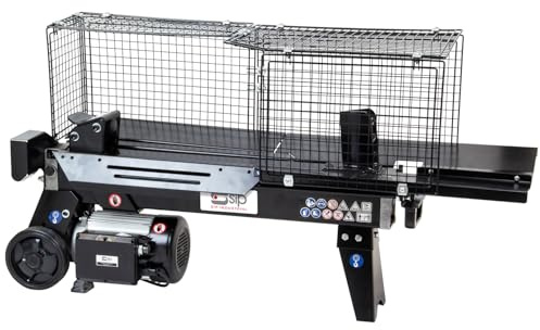 SIP 5 Ton Electric Hydraulic Log Splitter with Cage 2200W 520mm Logs | Horizontal Design, Firewood, Smallholding, Piston Ram, Auto Return Wedge, 20.6MPa, NVR Switch, IP54, Bench Mount, 51.2kg