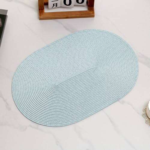Lirzxin Platzset 2er Set, Oval Platzdeckchen Weihnachten Abwaschbar Hitzebeständig rutschfest Geflochten Einfarbig Polypropylen Platz-Matten für Küche, Hellblau, 45x30CM