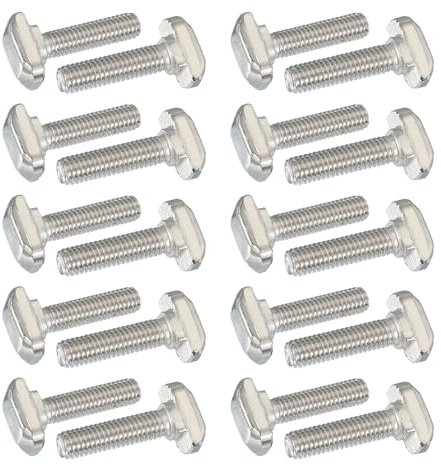 PATIKIL M6 x 25 mm Thread T-Slot Bolts, 20 Pcs Drop-in Bolt Hammer Head T-Bolt Standard 8 mm Sliding Screw Stud for 30 Series Aluminum Extrusion Profile, Silver