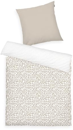 TOM TAILOR Renforcé-Bettwäsche, 80x80 + 135x200 cm, 100% Baumwolle/Renforcé, mit Wendemotiv und farbigem Reißverschluss, ORGANIC LEAVES Beige, Weiß (Sunny Sand)