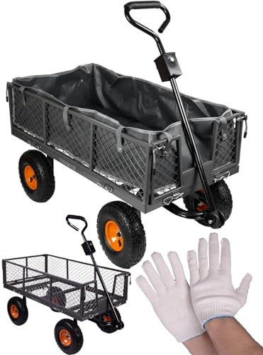 Sunwaal Gartenwagen Transportanhänger Handwagen bis zu 400kg, Volumen 100L, robuste Kiste, Pendelachse, aufblasbare Räder