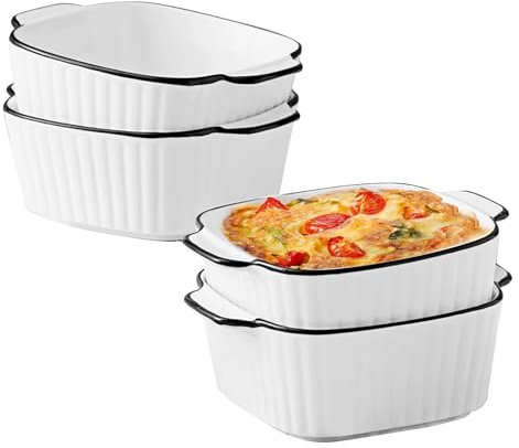 Lot de 4 petits plats à gratin en céramique 400 ml avec poignées, pour friteuse à air chaud, four, four à micro-ondes, 14,2 x 12 x 5,4 cm