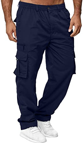 Generico Pantaloni Cargo Uomo Baggy Eleganti Casual Pantalone Tuta Sportivi Comodo Leggero Pantaloni da Camminata Cotone Trekking Pantalone Tasconato Slim Fit con Tasche Laterali Estivo Cargo Pants