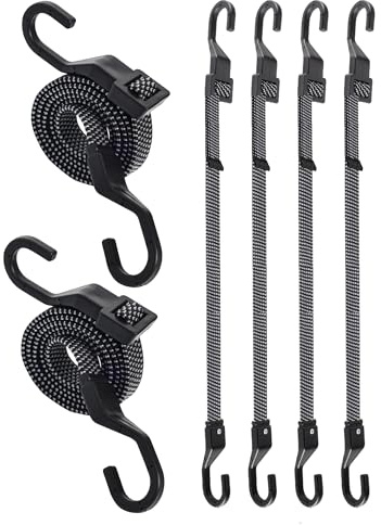 6 Pcs 40 Inch Flat Adjustable Bungee Cords with Hooks, 3X Faster to Adjust The Length, Lucky Straps Black Heavy Duty Bungee Straps for Cargo, Bike, Cart, Tent, Truck, Camping, Outdoor, etc