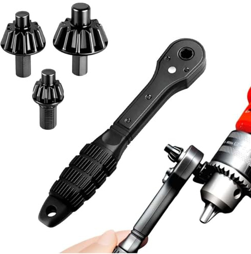 ZPSCXQ 4 Piece Set Crank, 1 Chuck Key Ratchet Wrench with 3 Gears, 2 in 1 Steel Drill Chuck Key, Compatible with Most Electric Drills and Power Tools