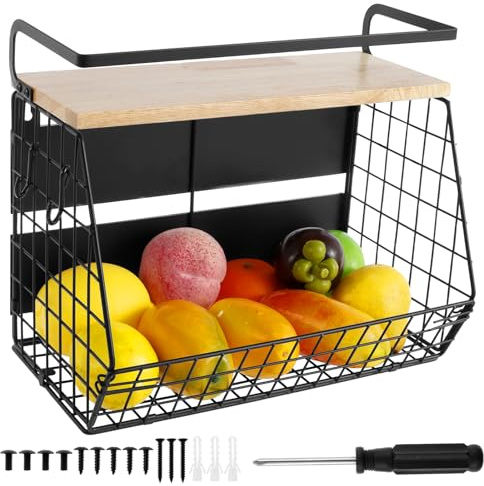 GWCYMYD Fridge Magnetic Shelf with Wood Lid, Large Capacity Magnetic Fruit Basket, Fridge Magnet Shelf for Home Kitchen Counter Cabinet