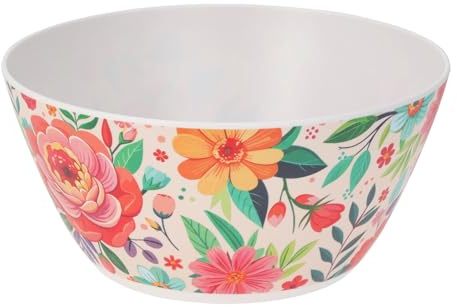 Carousel Home Large Floral Salad Bowl | Garden Picnic Kitchen Plastic Serving Bowl | Outdoor Dining Tableware Serving Dish - 25x12cm
