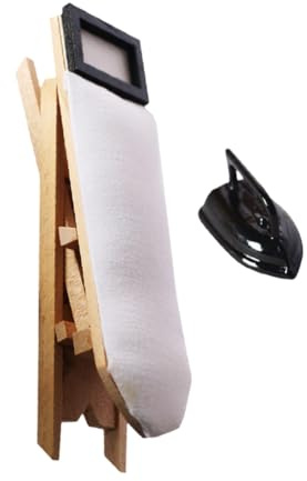 ORFOFE Set Mini Tavolo da Stiro Giocattolo e Ferro da Stiro in Miniatura per Casa delle Bambole Decorazione Creativa Mobili in Legno Coltiva Capacità Pratiche Bambini