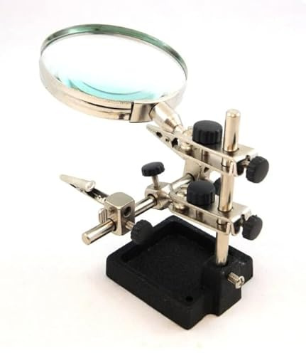 Tercera Mano con Lupa 6,5 cm – Soporte para Soldadura y Electrónica, Pinzas de Cocodrilo Ajustables, Base Estable