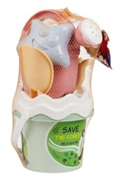 Simba Recycle Baby Set secchio (11 cm) – Giocattolo da spiaggia per bambini, set da 6 pezzi con secchio, annaffiatoio, pirottini, pala e rastrello in materiali riciclati