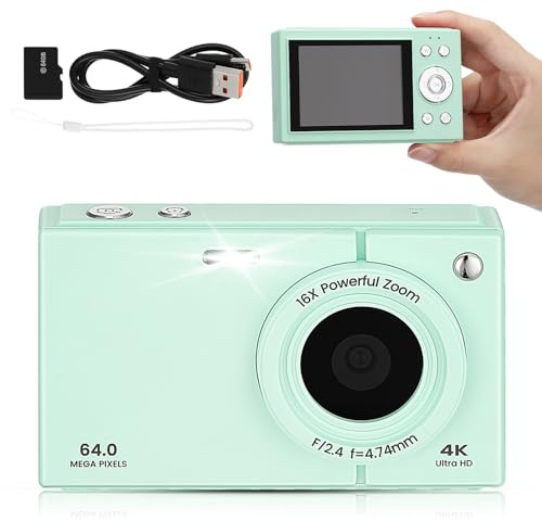 Didiseaon 64gb Fotocamera Digitale Tascabile con Memoria Interna da Zoom e Schermo per Viaggi e Foto di Viaggio Colore Verde