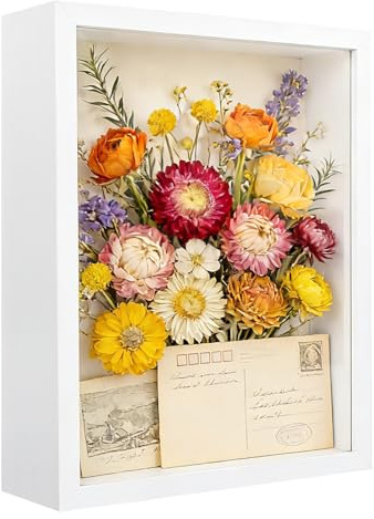 Osrioal Shadow Box Frame, Deep Box Frames for Wall and Tabletop, 3D Picture Frame for Handcrafted Flowers Medal and Souvenir, white (21.8×6.5×26.8CM )