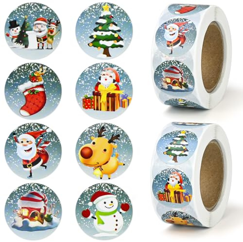 NISENTIA 1000 Stück Weihnachtssticker, Sticker Weihnachten, Aufkleber Weihnachten, Weihnachtsaufkleber, Weihnachtssticker Selbstklebend, Christmas Stickers, DIY Geschenkaufkleber Weihnachtsdeko