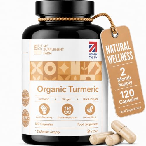 Organic Turmeric & Black Pepper Capsules with Ginger Boswellia 120 Caps | Turmeric Ginger Boswellia Black Pepper 120 Vegan Capsules 2 Month Supply Organic GMP HACCP Made in UK