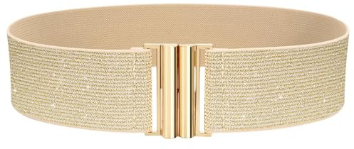 VONMELLI Breiter Elastischer Stretch Gürtel für Damen–Trimmer-Stretchgürtel, Retro Damen Taillengürtel Gold Länge 70cm