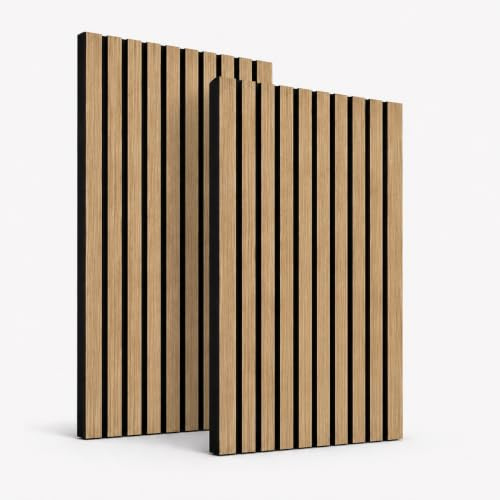 Lot de 2 panneaux acoustiques 3D - 115 x 60 x 2,1 cm - Panneaux muraux acoustiques aspect chêne - Panneaux insonorisants aspect bois pour pièces à vivre et cuisine - Revêtement mural et réduction du