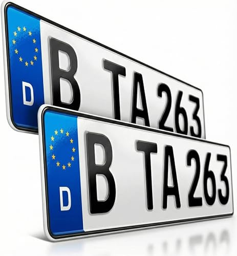 2 matrículas de coche de 460 x 110 mm (cortas), con certificación DIN Certco, en relieve y reflectante, de aluminio, texto deseado (máx. 7 caracteres), fabricado en Alemania