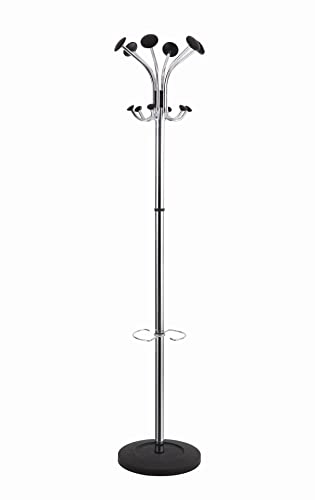 Alba Chromy Hat and Coat Stand Tubular Steel with Umbrella Holder 6 Hooks 6 Pegs H1790mm Ref PMCLAS, Silver