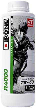 IPONE – Huile Moteur Moto 4 Temps 20W50 R4000 – Bidon 1 Litre - Semi-Synthétique+ - Gamme Advanced - Protection durable du moteur - Durée de vie de l'huile prolongée - Propreté du moteur garantie