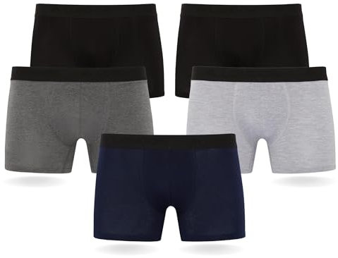 FM London confezione da 5, boxer da uomo con tecnologia HyFresh di protezione dagli odori, Biancheria intima da uomo traspirante adatta a tutte le occasioni, Colori Scuri Assortiti, XXL