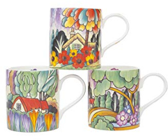 Delightful Set of 3 Art Deco Style Good Size Bone China Mugs by Royale Garden China