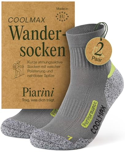 Piarini 2 Paar Coolmax Wandersocken Trekking Socken Funktionssocken kurz - grau 43-46