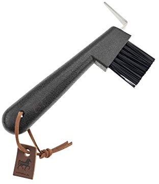 Animalon Kunststoffborsten Hufkratzer mit Bürste | Picker aus rostfreiem Edelstahl | 2 in 1 Hufauskratzer in braun für die Pferde-Hufpflege | Hufräumer Pferd | Pferde-Hufpick