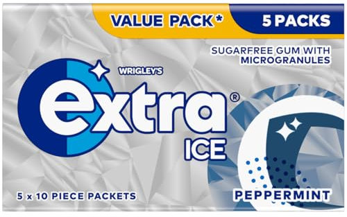 Extra Ice Peppermint Sugar Free Chewing Gum, 5 x 10 Pieces