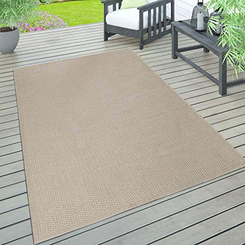Paco Home Inom- och utomhusmatta, terrass och balkong, väderbeständig enfärgad m. struktur, Storlek:160x220 cm, Färg:Beige