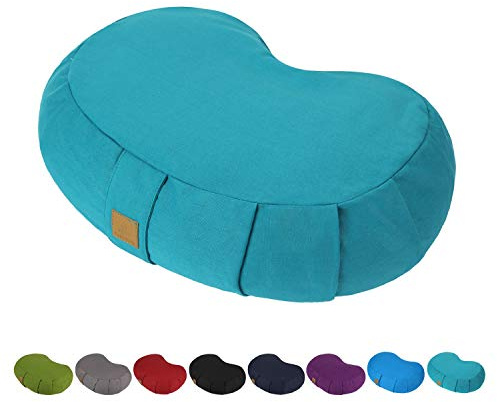 FelizMax Crescent Zafu - Almohada de meditación, 44 x 28 x 14 cm, cojín de yoga Zabuton, cojín de meditación, puf de suelo, almohada de yoga, funda de algodón orgánico con cremallera, alforfón
