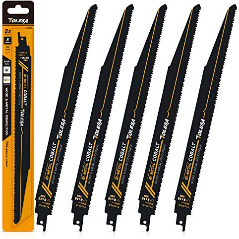 Tolesa Lama per sega alternativa, lama bimetallica con cobalto, 300 mm 8+10TPI, per lo smontaggio di metallo e legno, 5 pezzi
