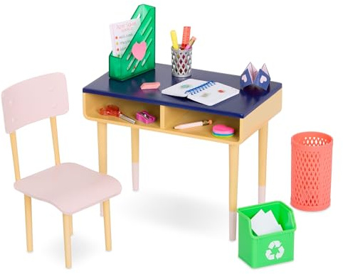 Our Generation – Set da scrivania Brilliant Bureau – Accessori per bambole da 46 cm – Mobili per la casa delle bambole con scrivania e sedia – Giocattolo per bambini dai 3 anni in su